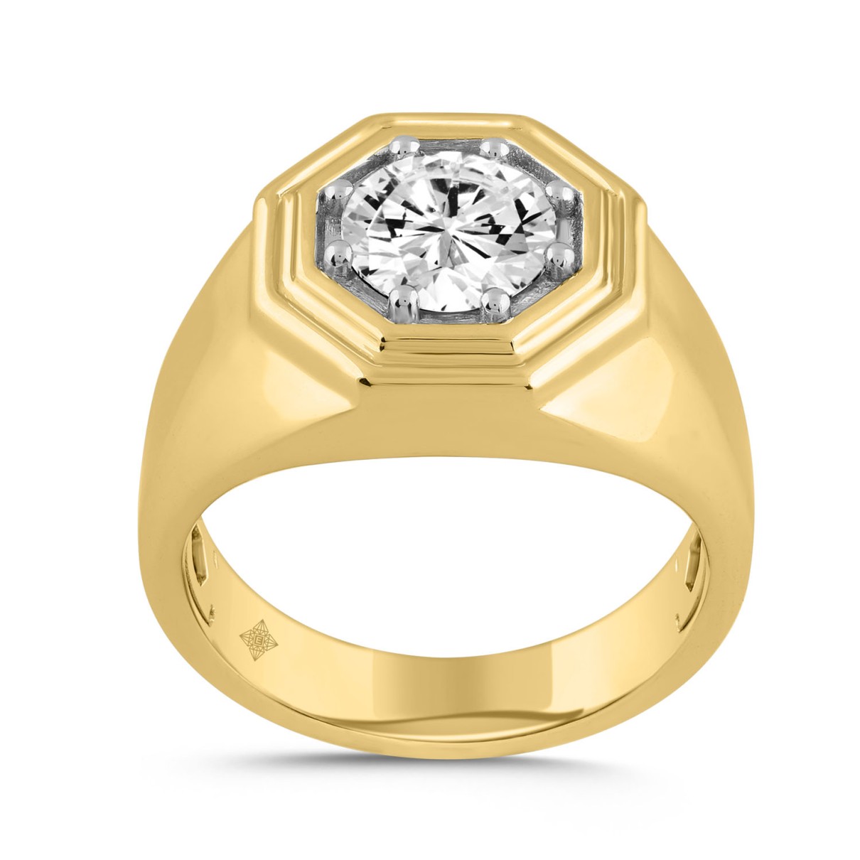 MEN'S RING 2CT ROUND DIAMOND 14K YELLOW GOLD (CENTER STONE ROUND DIAMOND 2CT )