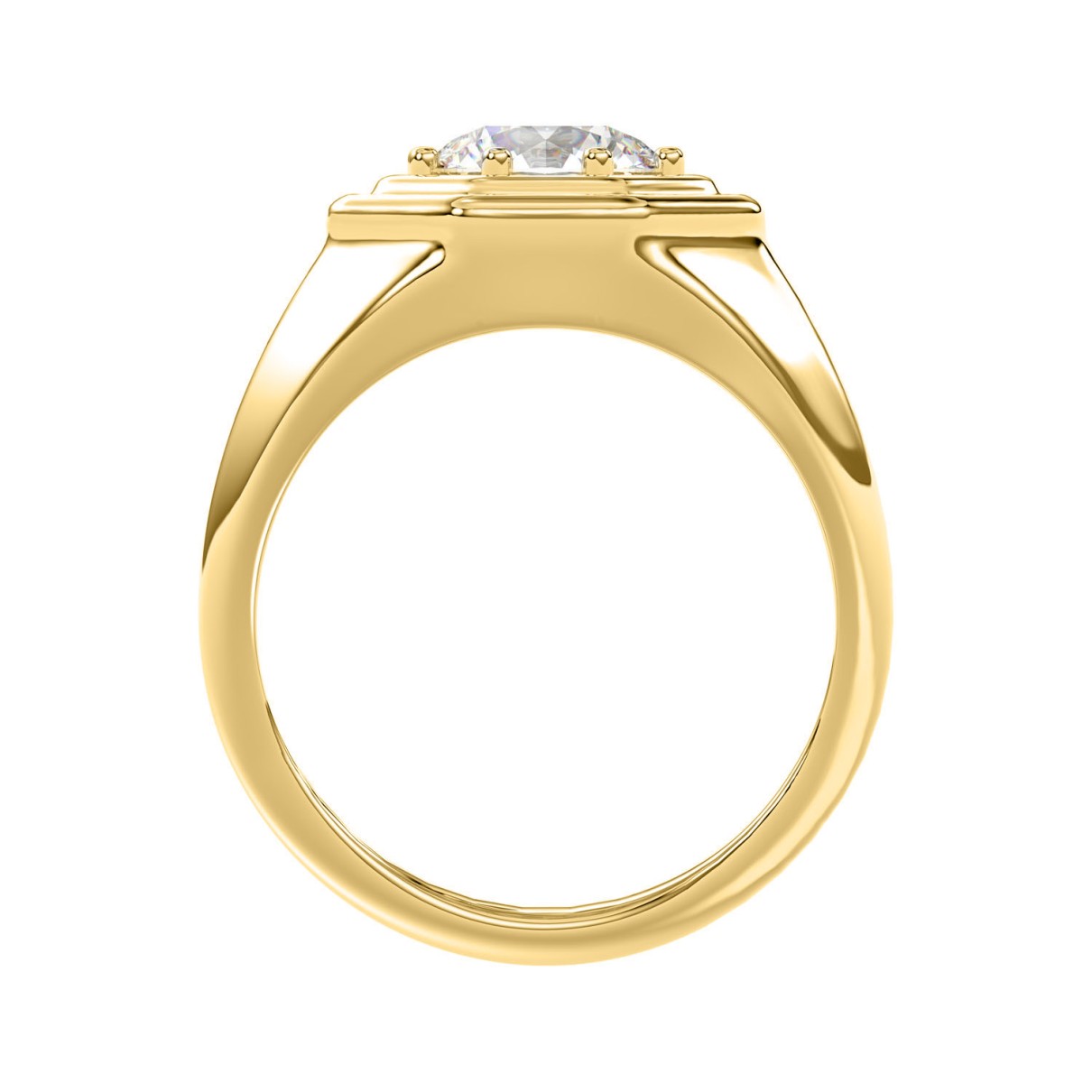 MEN'S RING 2CT ROUND DIAMOND 14K YELLOW GOLD (CENTER STONE ROUND DIAMOND 2CT )