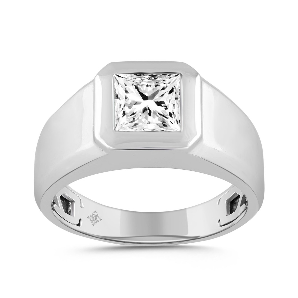 MEN'S RING 2CT PRINCESS DIAMOND 14K WHITE GOLD (CE...