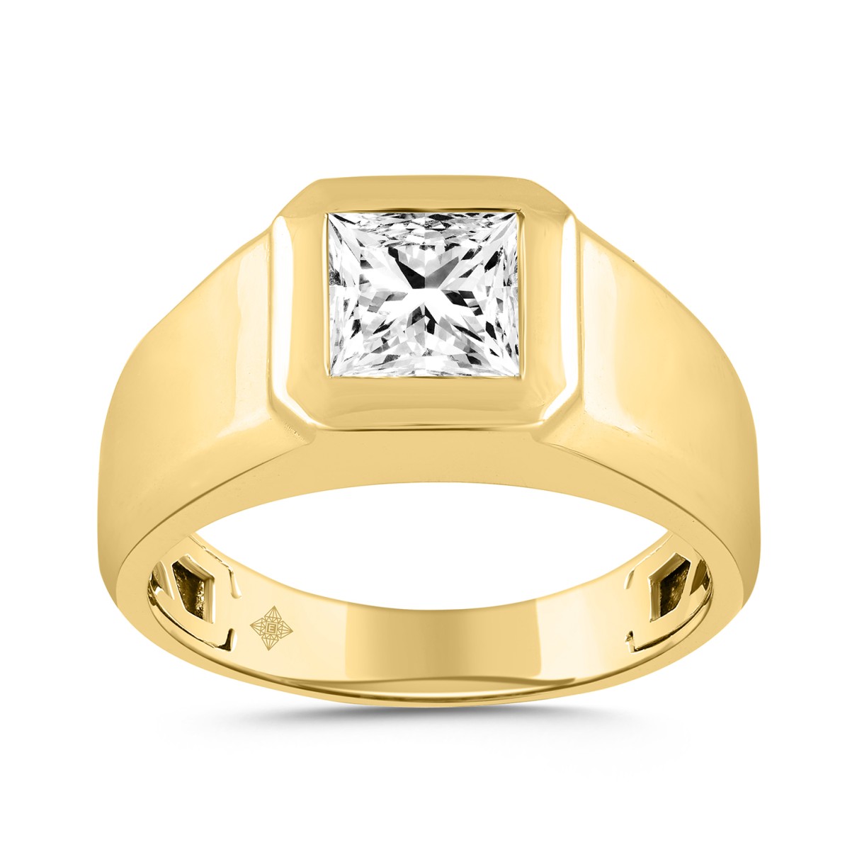 MEN'S RING 2CT PRINCESS DIAMOND 14K YELLOW GOLD (CENTER STONE PRINCESS DIAMOND 2CT )