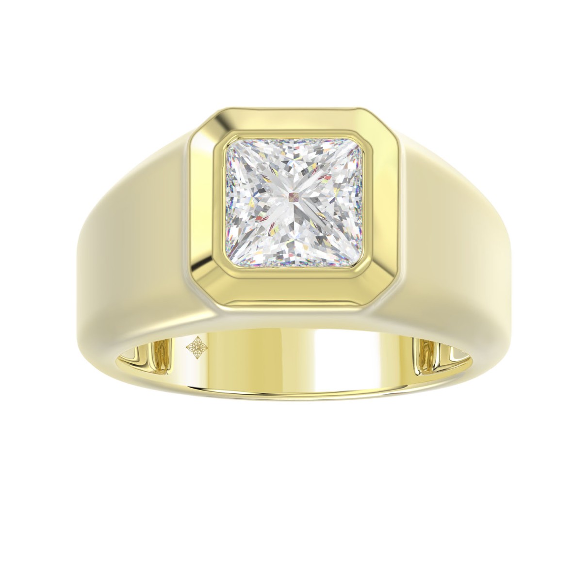 MEN'S RING 2CT PRINCESS DIAMOND 14K YELLOW GOLD (CENTER STONE PRINCESS DIAMOND 2CT )