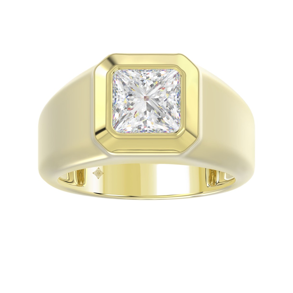 MEN'S RING 2CT PRINCESS DIAMOND 14K YELLOW GOLD (CENTER STONE PRINCESS DIAMOND 2CT )
