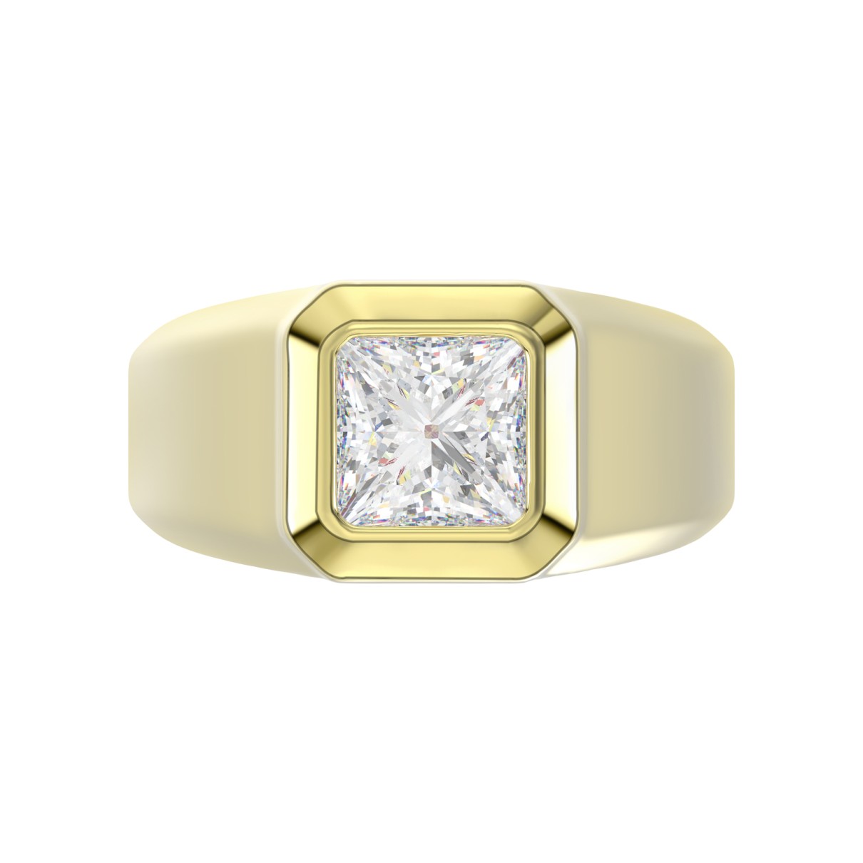 MEN'S RING 2CT PRINCESS DIAMOND 14K YELLOW GOLD (CENTER STONE PRINCESS DIAMOND 2CT )