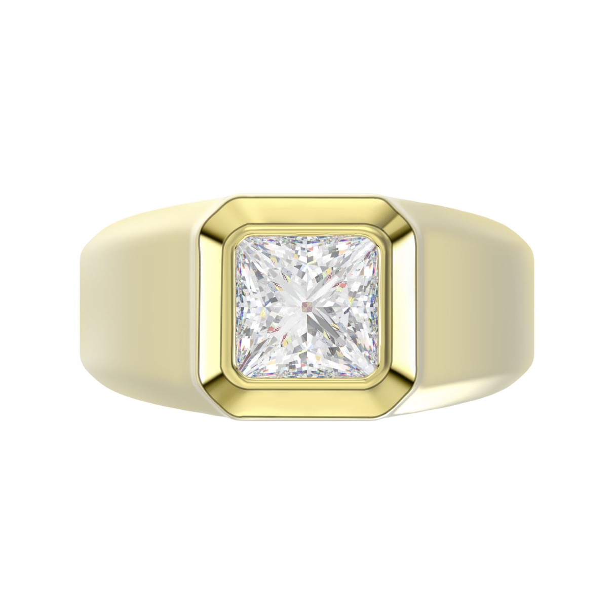 MEN'S RING 2CT PRINCESS DIAMOND 14K YELLOW GOLD (CENTER STONE PRINCESS DIAMOND 2CT )