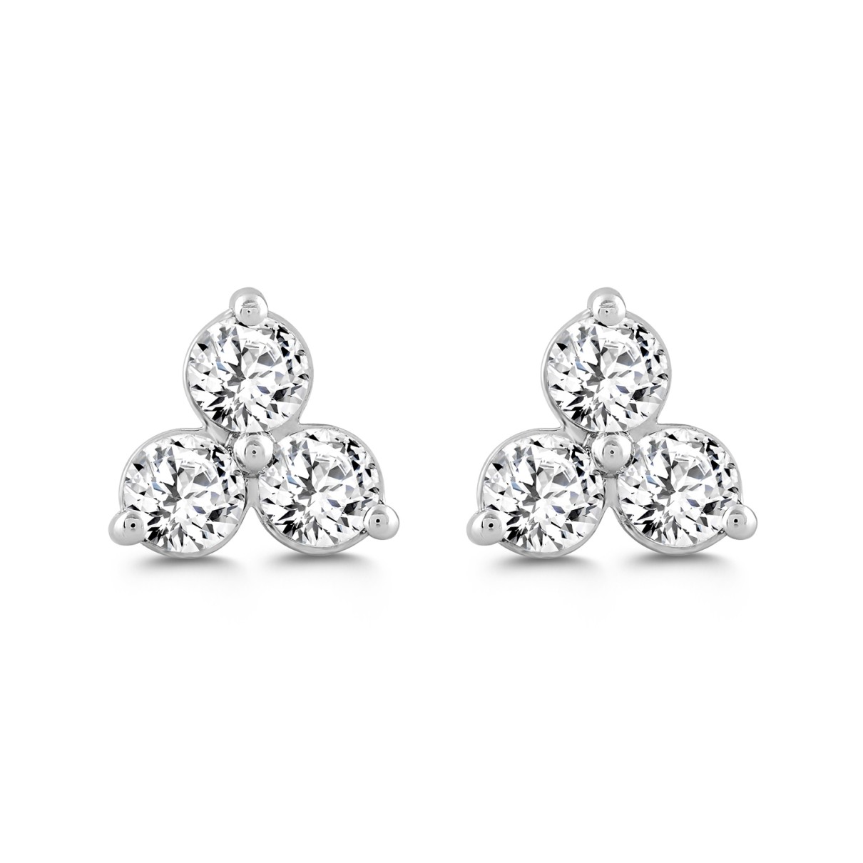 LADIES EARRINGS 1CT ROUND DIAMOND 14K WHITE GOLD 