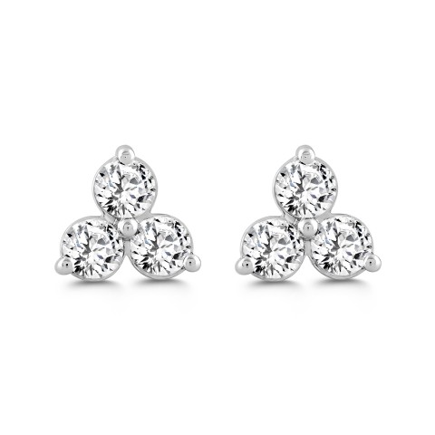 LADIES EARRINGS 1CT ROUND DIAMOND 14K WHITE GOLD 