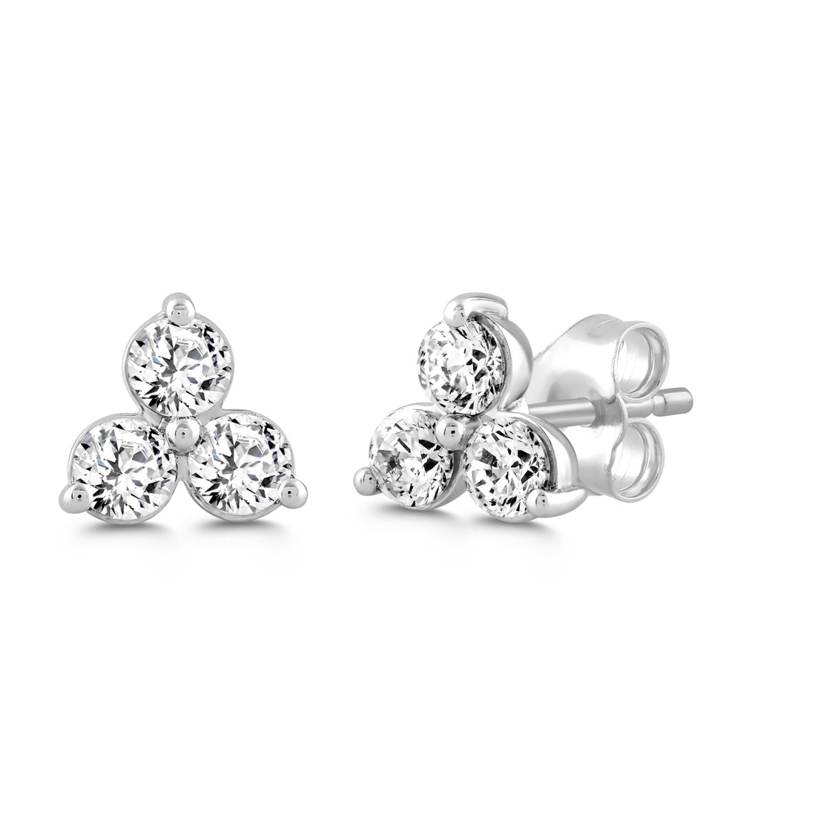 LADIES EARRINGS 1CT ROUND DIAMOND 14K WHITE GOLD 