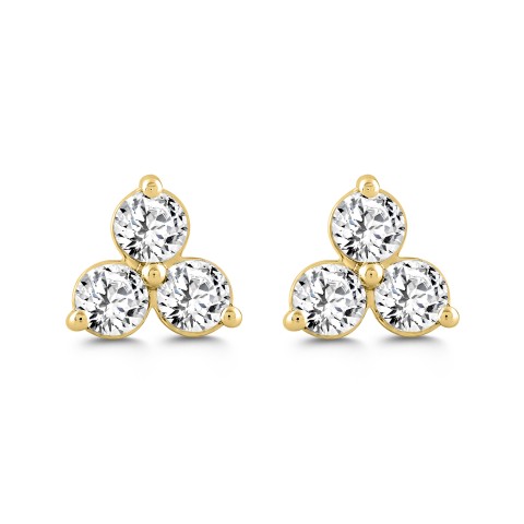 LADIES EARRINGS 1CT ROUND DIAMOND 14K YELLOW GOLD 