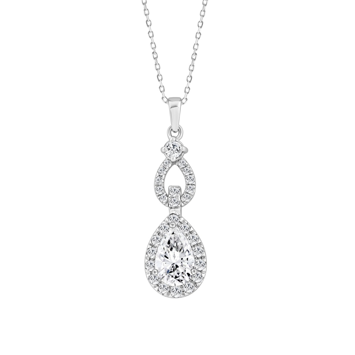 LADIES PENDANT 1 1/2CT ROUND/PEAR DIAMOND 14K WHIT...