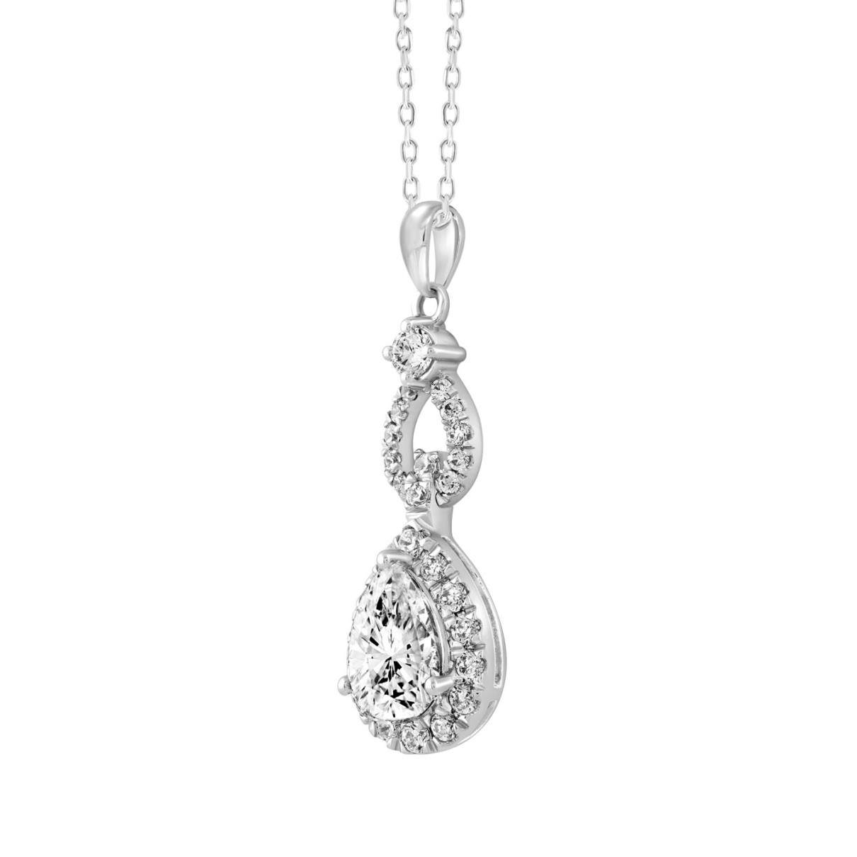 LADIES PENDANT 1 1/2CT ROUND/PEAR DIAMOND 14K WHITE GOLD