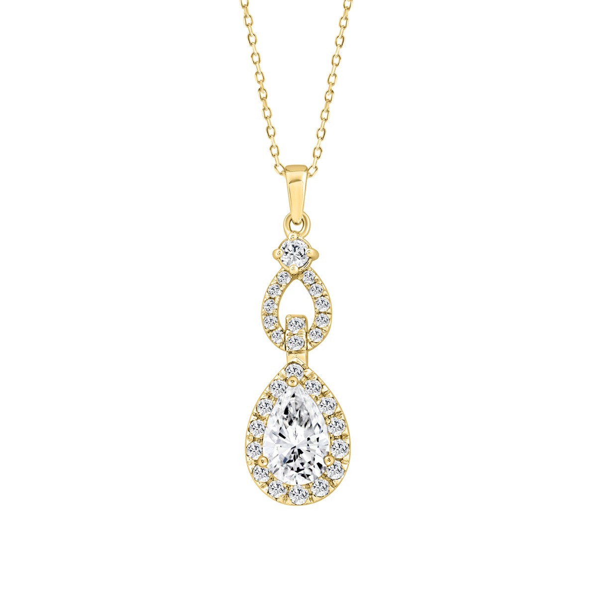 LADIES PENDANT 1 1/2CT ROUND/PEAR DIAMOND 14K YELLOW GOLD