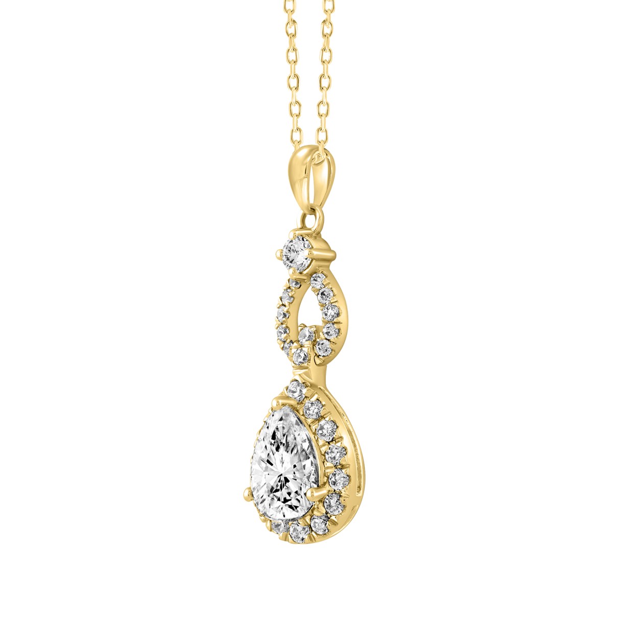 LADIES PENDANT 1 1/2CT ROUND/PEAR DIAMOND 14K YELLOW GOLD