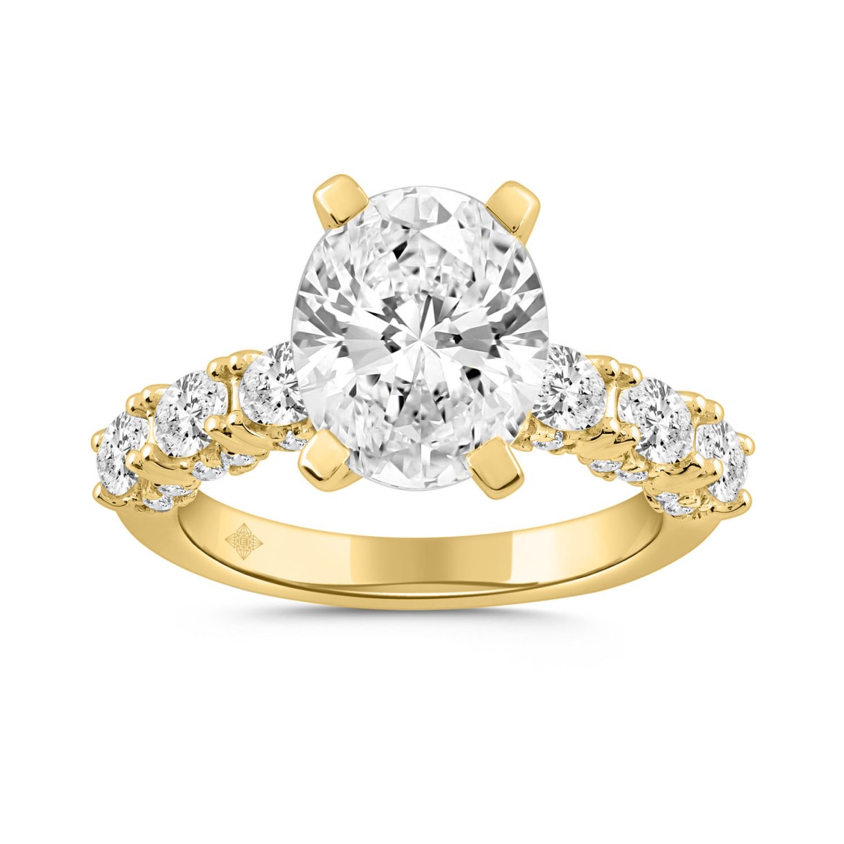 LADIES RING 4 1/2CT ROUND/OVAL DIAMOND 14K YELLOW GOLD (CENTER STONE OVAL DIAMOND 3.00CT)