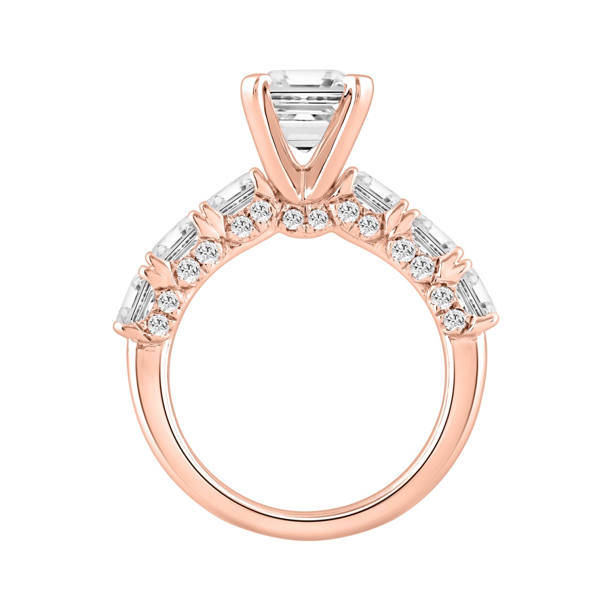 14K ROSE GOLD 4 1/2CT ROUND/EMERALD DIAMOND LADIES RING (CENTER STONE EMERALD DIAMOND 3CT)