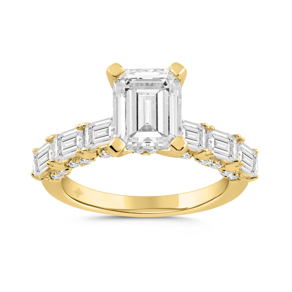 LADIES RING 4 1/2CT ROUND/EMERALD DIAMOND 14K YELL...