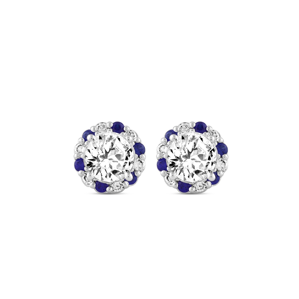 14K WHITE GOLD 2 5/8CT ROUND/ ROUND BLUE SAPPHIRE ...