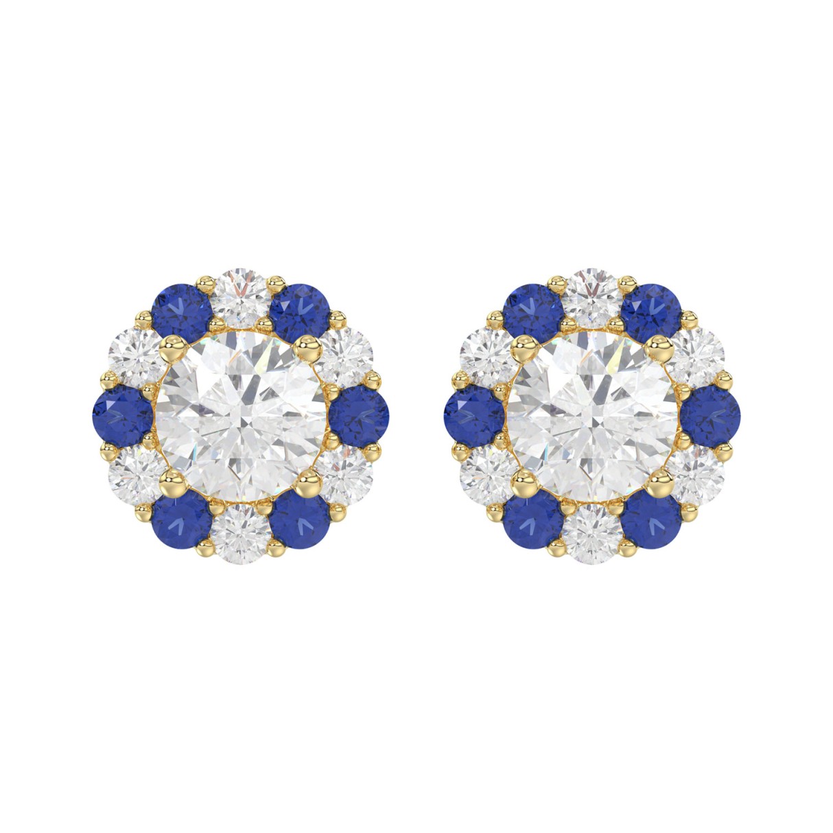 14K YELLOW GOLD 2 5/8CT ROUND/ ROUND BLUE SAPPHIRE...