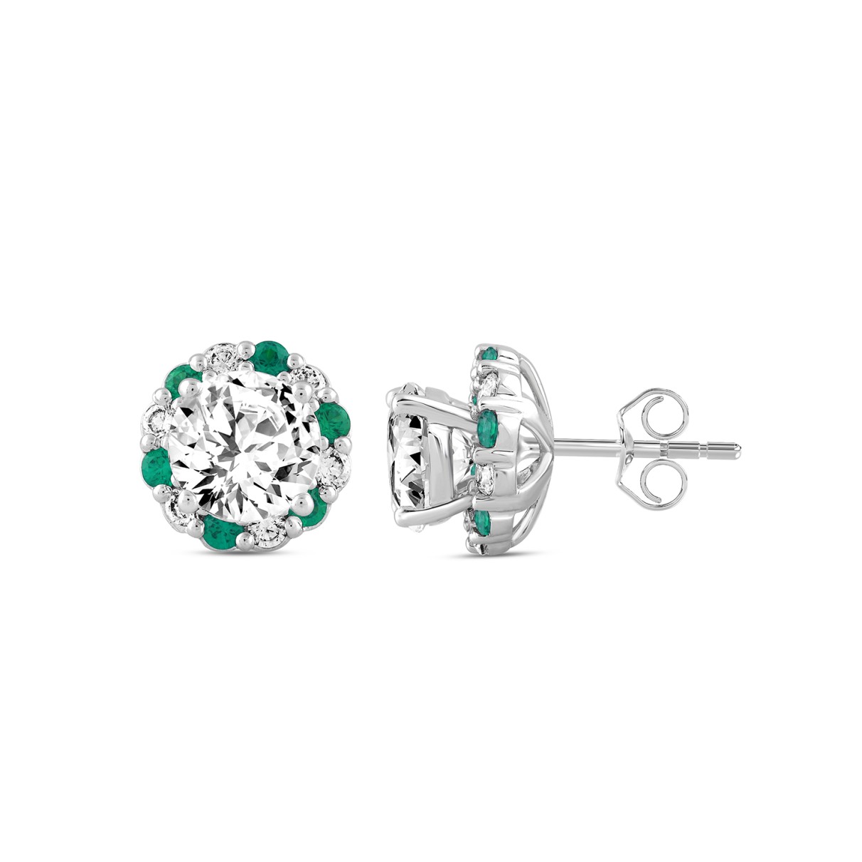 14K WHITE GOLD 2 1/2CT ROUND/ROUND GREEN DIAMOND LADIES EARRING (CENTER STONE ROUND DIAMOND 2CT)