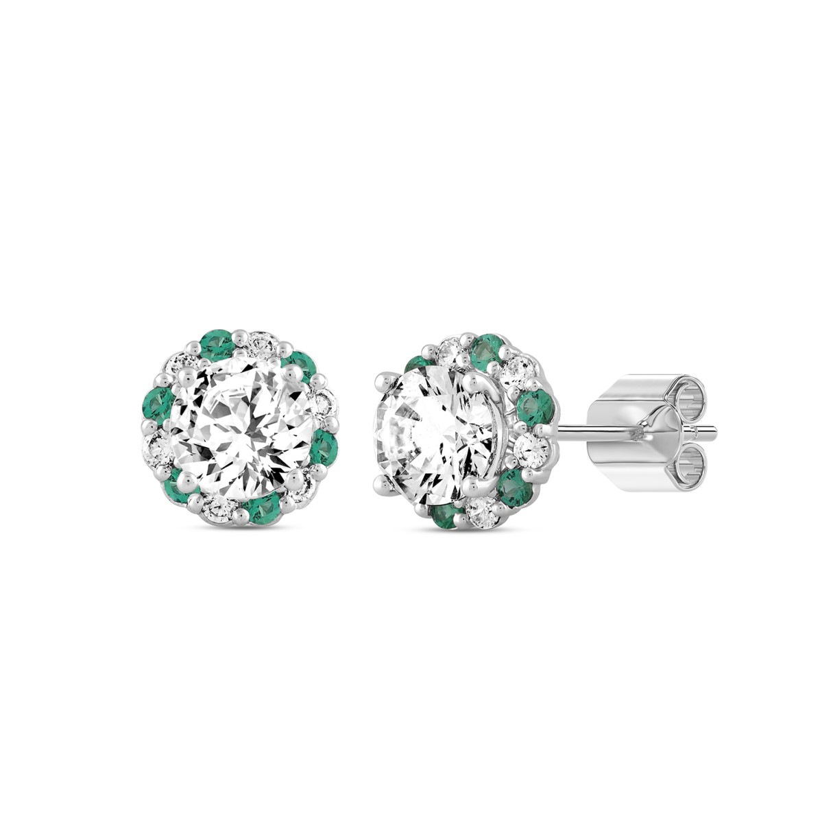 14K WHITE GOLD 2 1/2CT ROUND/ROUND GREEN DIAMOND LADIES EARRING (CENTER STONE ROUND DIAMOND 2CT)