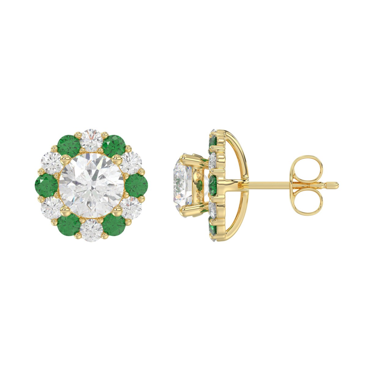 14K YELLOW GOLD 2 1/2CT ROUND/ROUND GREEN SAPPHIRE LADIES EARRING (CENTER STONE ROUND DIAMOND 2CT)