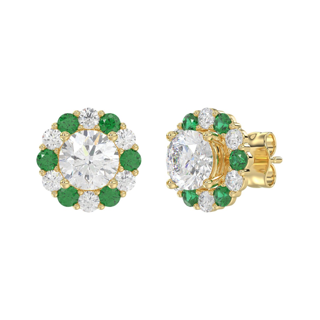 14K YELLOW GOLD 2 1/2CT ROUND/ROUND GREEN SAPPHIRE LADIES EARRING (CENTER STONE ROUND DIAMOND 2CT)