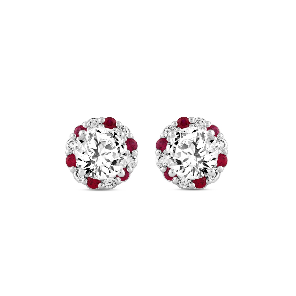 14K WHITE GOLD 2 1/2CT ROUND/RUBY DIAMOND LADIES E...