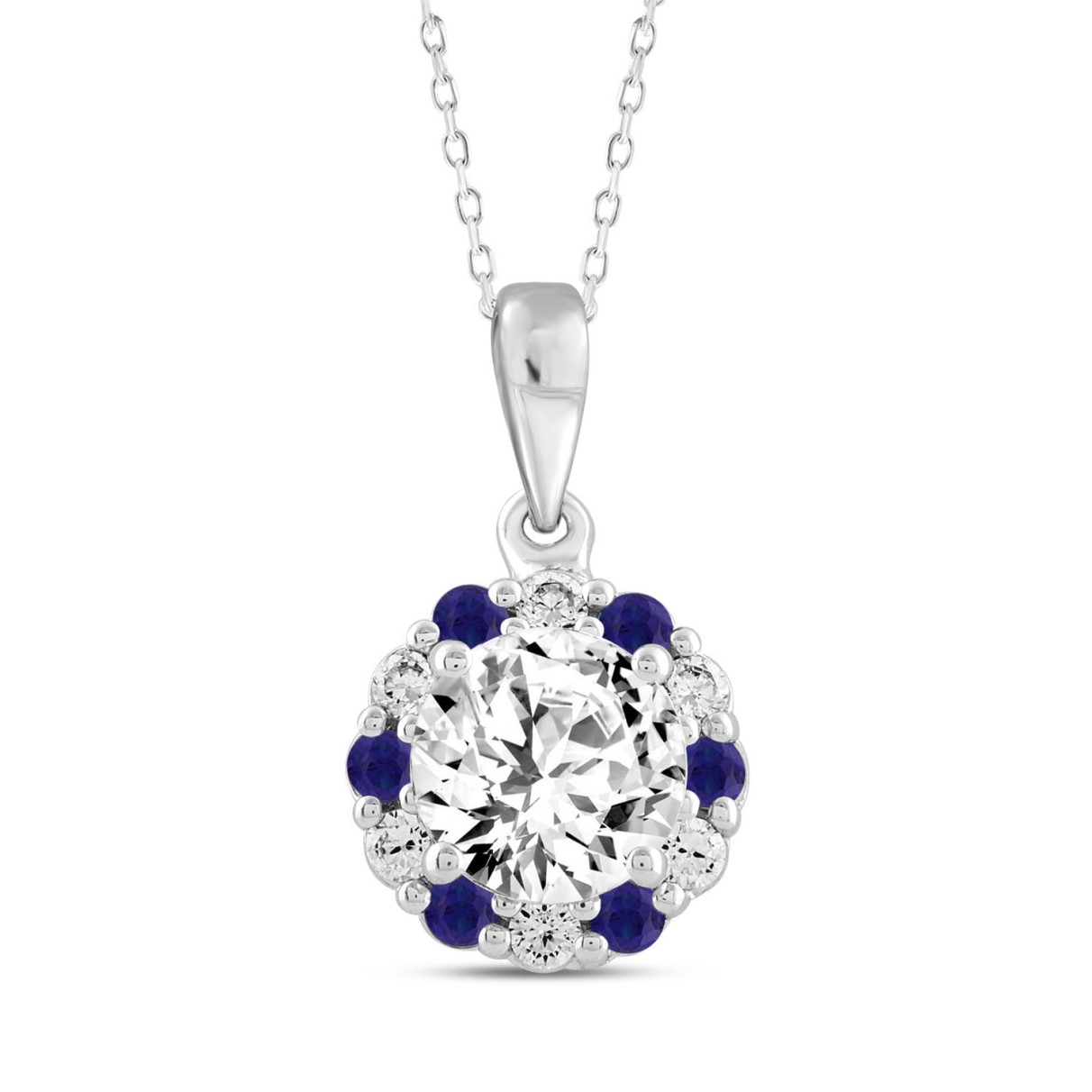 14K WHITE GOLD 1 1/4CT ROUND/ ROUND BLUE SAPPHIRE ...