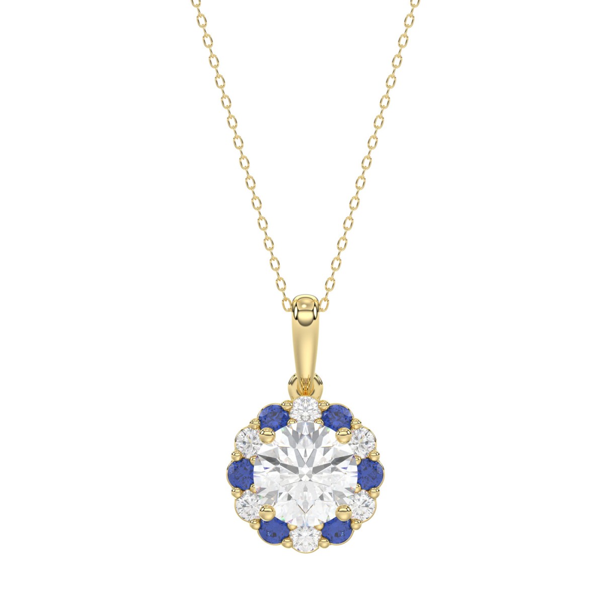 14K YELLOW GOLD 1 1/4CT ROUND/ ROUND BLUE SAPPHIRE...