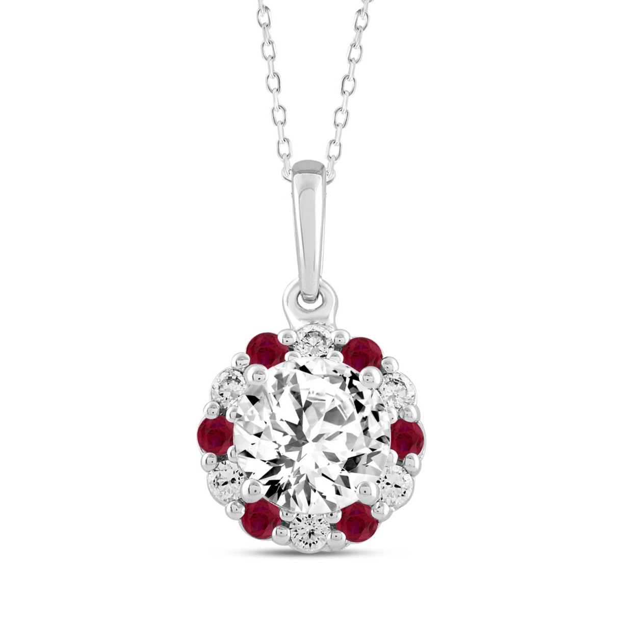 14K WHITE GOLD 1 1/3CT ROUND RUBY DIAMOND LADIES P...