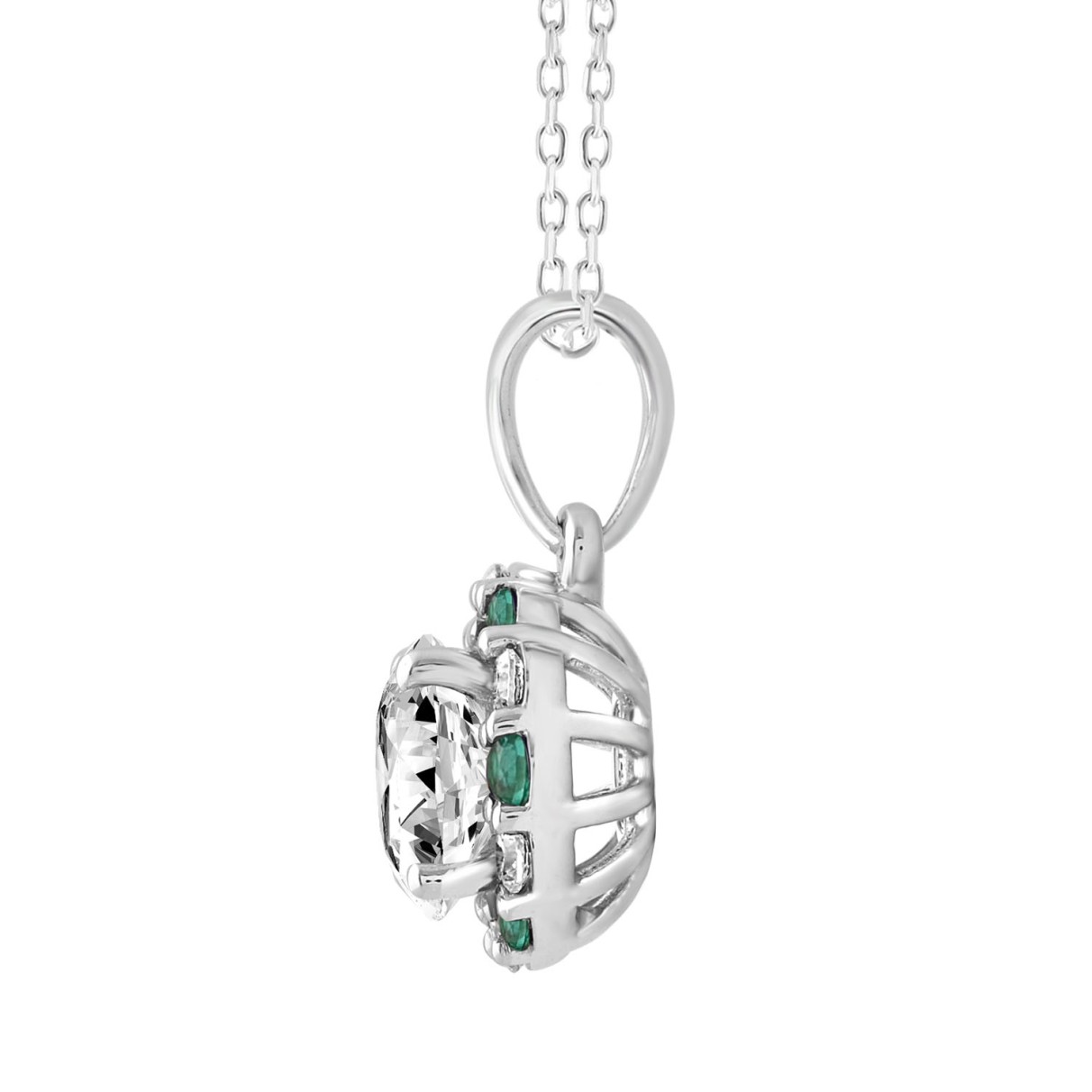 14K WHITE GOLD 1 1/4CT ROUND/GREEN DIAMOND LADIES PENDANT (CENTER STONE ROUND DIAMOND 1CT)