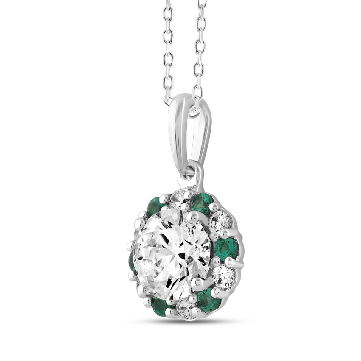 14K WHITE GOLD 1 1/4CT ROUND/GREEN DIAMOND LADIES PENDANT (CENTER STONE ROUND DIAMOND 1CT)