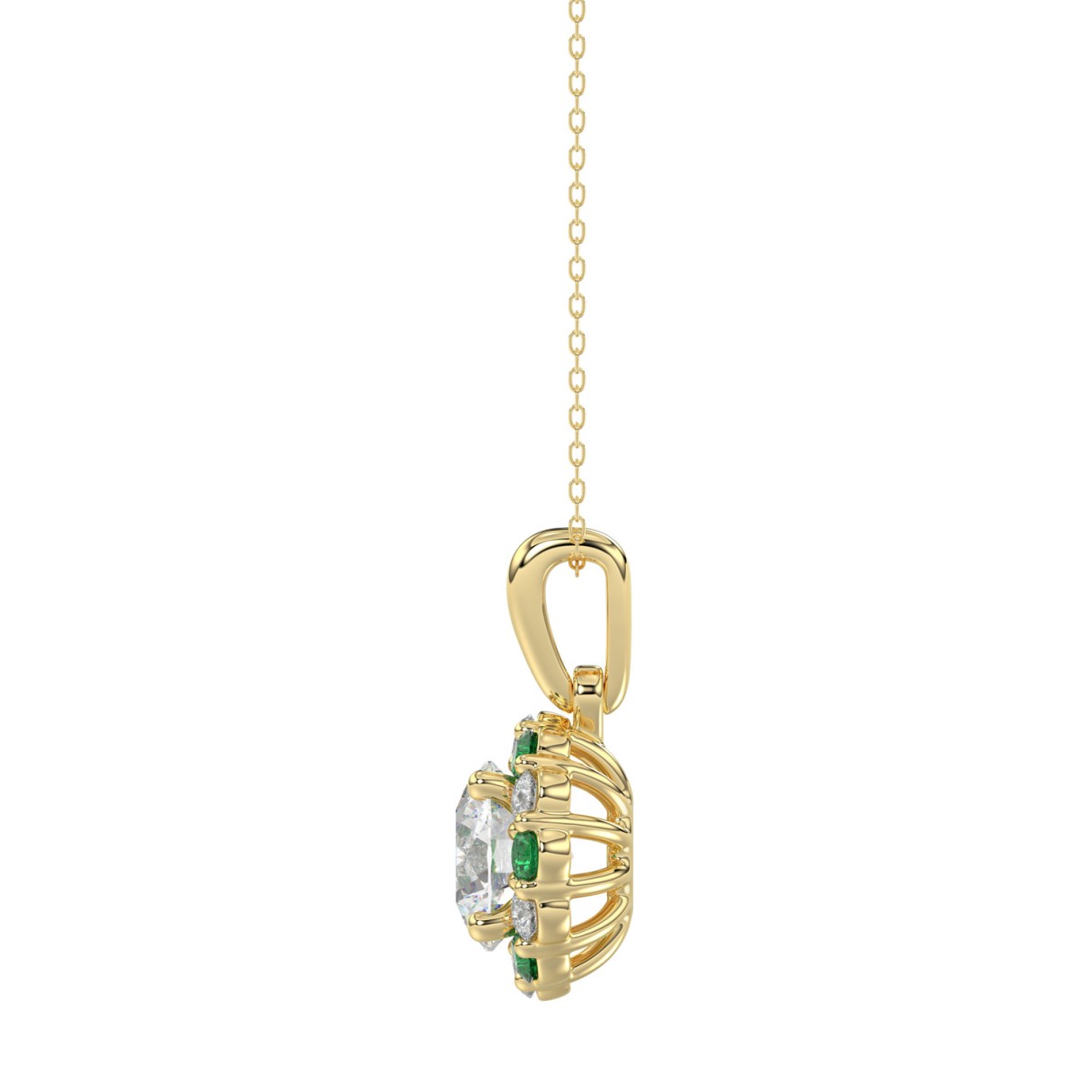 14K YELLOW GOLD 1 1/4CT ROUND/ROUND GREEN SAPPHIRE LADIES PENDANT (CENTER STONE ROUND DIAMOND 1CT)