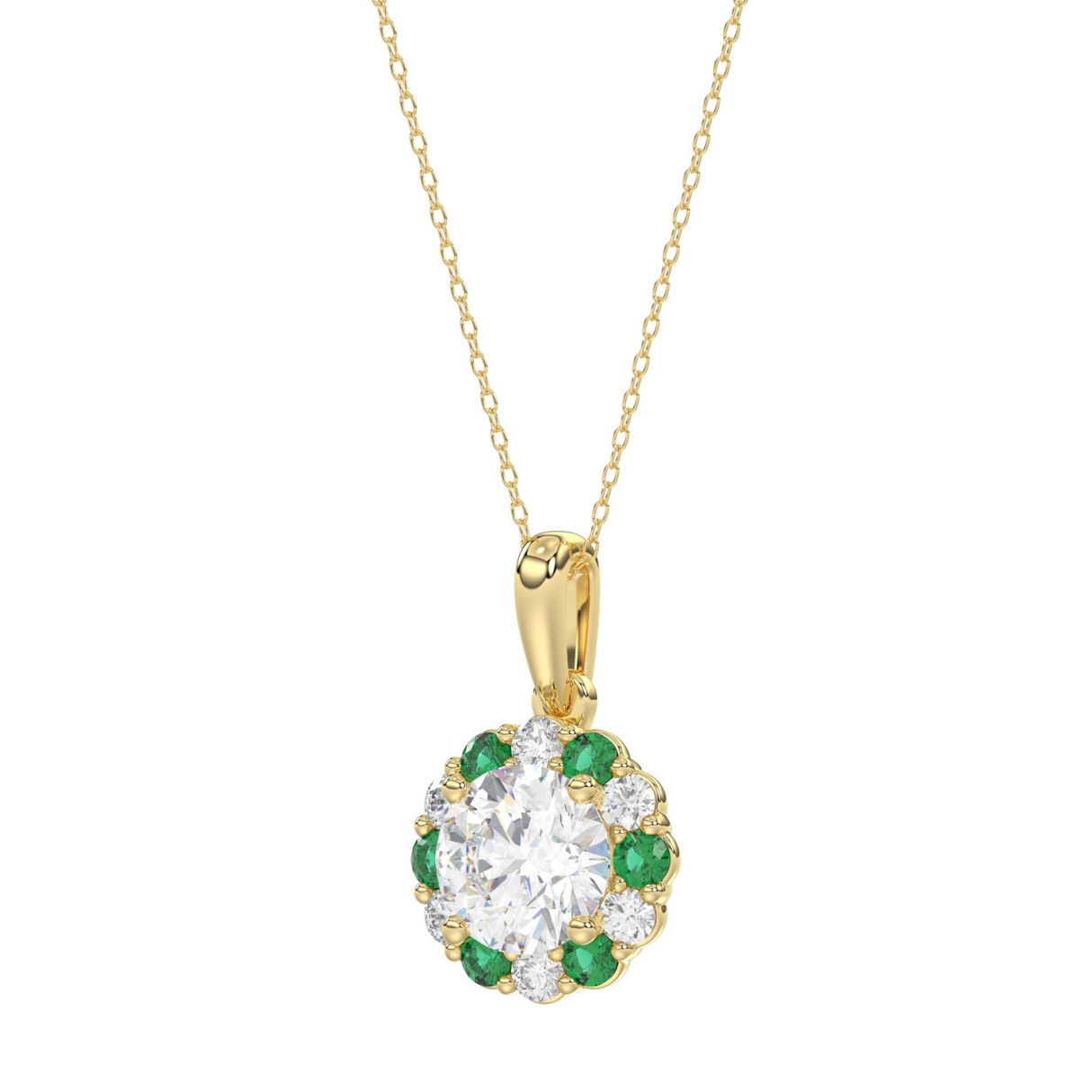 14K YELLOW GOLD 1 1/4CT ROUND/ROUND GREEN SAPPHIRE LADIES PENDANT (CENTER STONE ROUND DIAMOND 1CT)