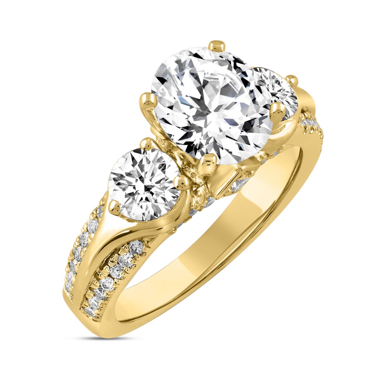 LADIES RING 3 1/3CT ROUND DIAMOND 14K YELLOW GOLD (CENTER STONE ROUND DIAMOND 2CT )