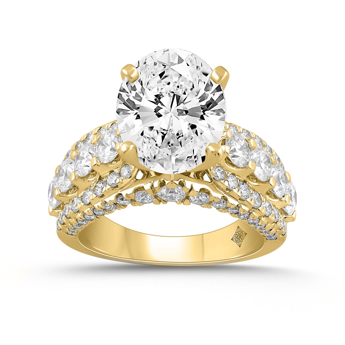 LADIES RING 6 1/4CT ROUND/OVAL DIAMOND 14K YELLOW GOLD (CENTER STONE OVAL DIAMOND 4CT )