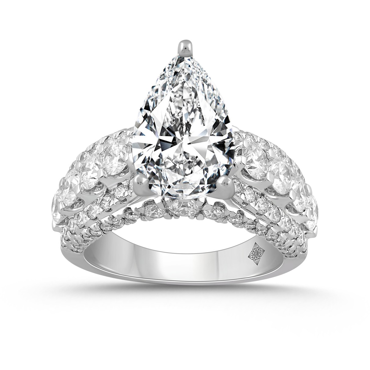 LADIES RING 5 1/4CT ROUND/ PEAR DIAMOND 14K WHITE GOLD (CENTER STONE PEAR DIAMOND 3CT )