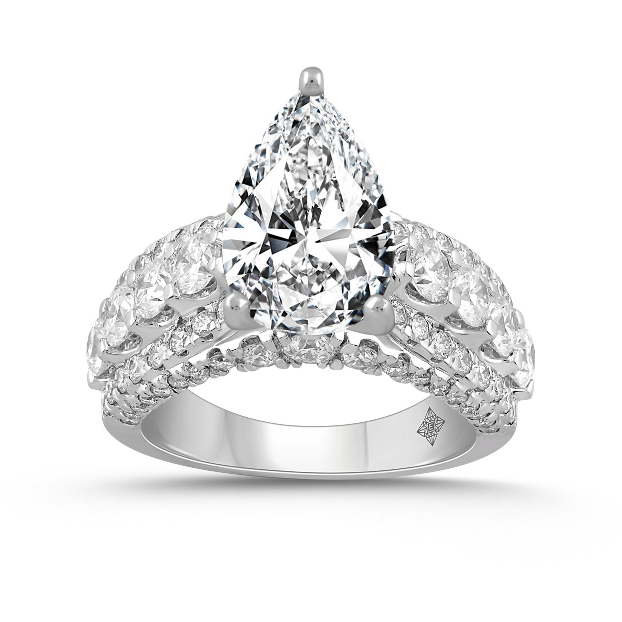 LADIES RING 5 1/4CT ROUND/ PEAR DIAMOND 14K WHITE ...