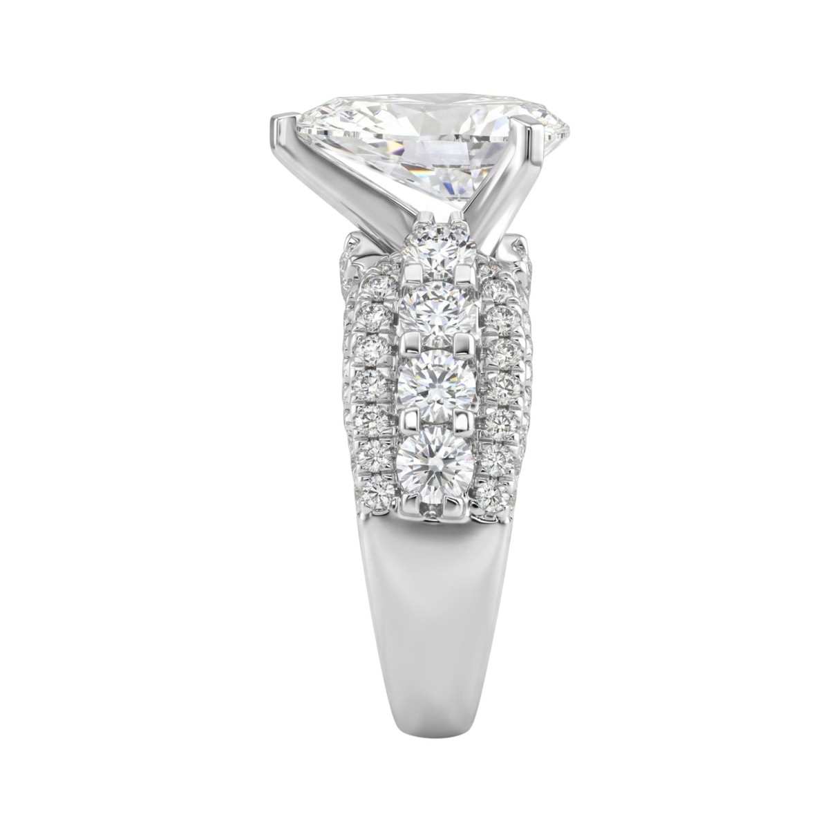 LADIES RING 5 1/4CT ROUND/ PEAR DIAMOND 14K WHITE GOLD (CENTER STONE PEAR DIAMOND 3CT )