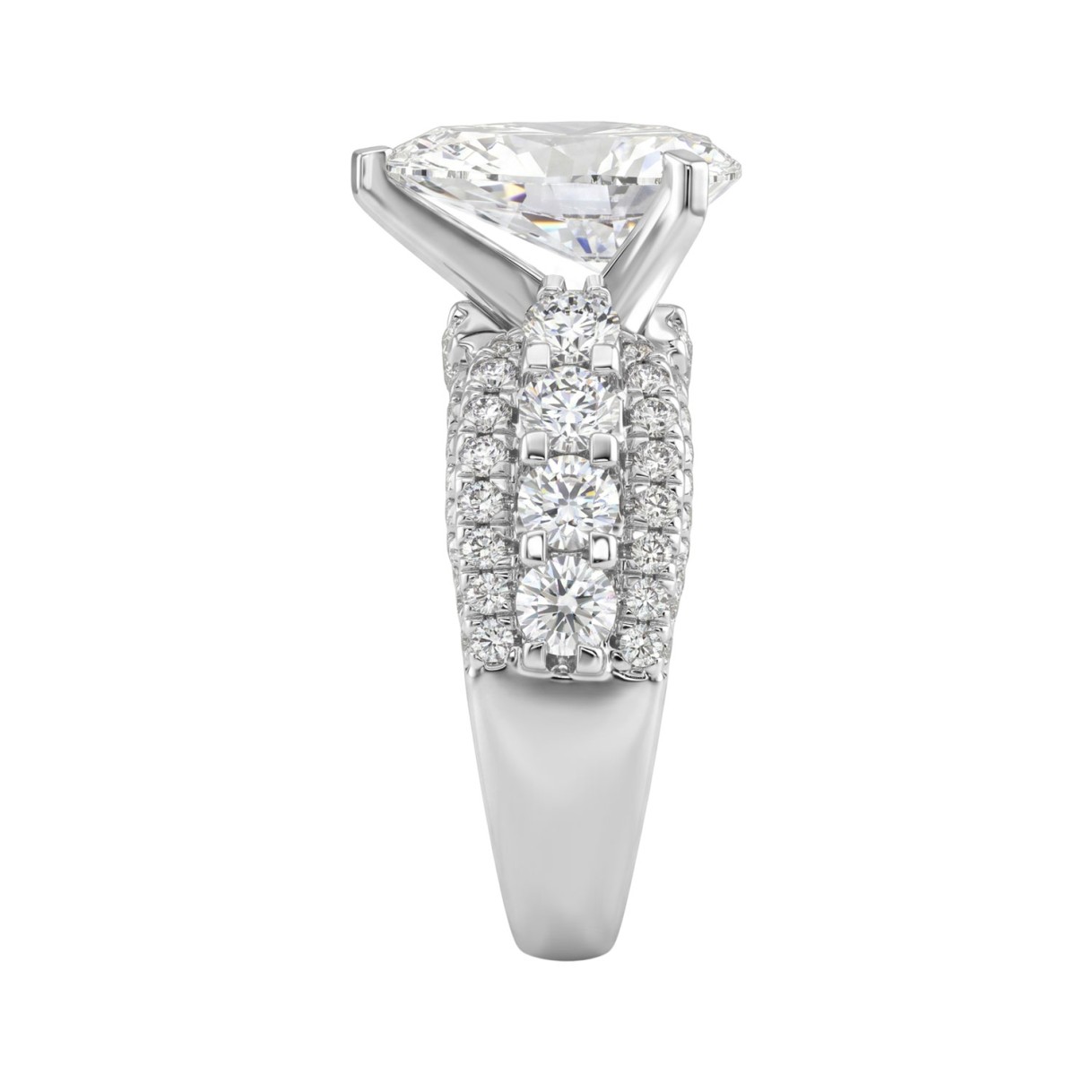 LADIES RING 5 1/4CT ROUND/ PEAR DIAMOND 14K WHITE GOLD (CENTER STONE PEAR DIAMOND 3CT )