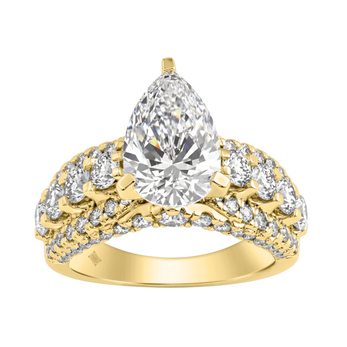 LADIES RING 5 1/4CT ROUND/ PEAR DIAMOND 14K YELLOW...