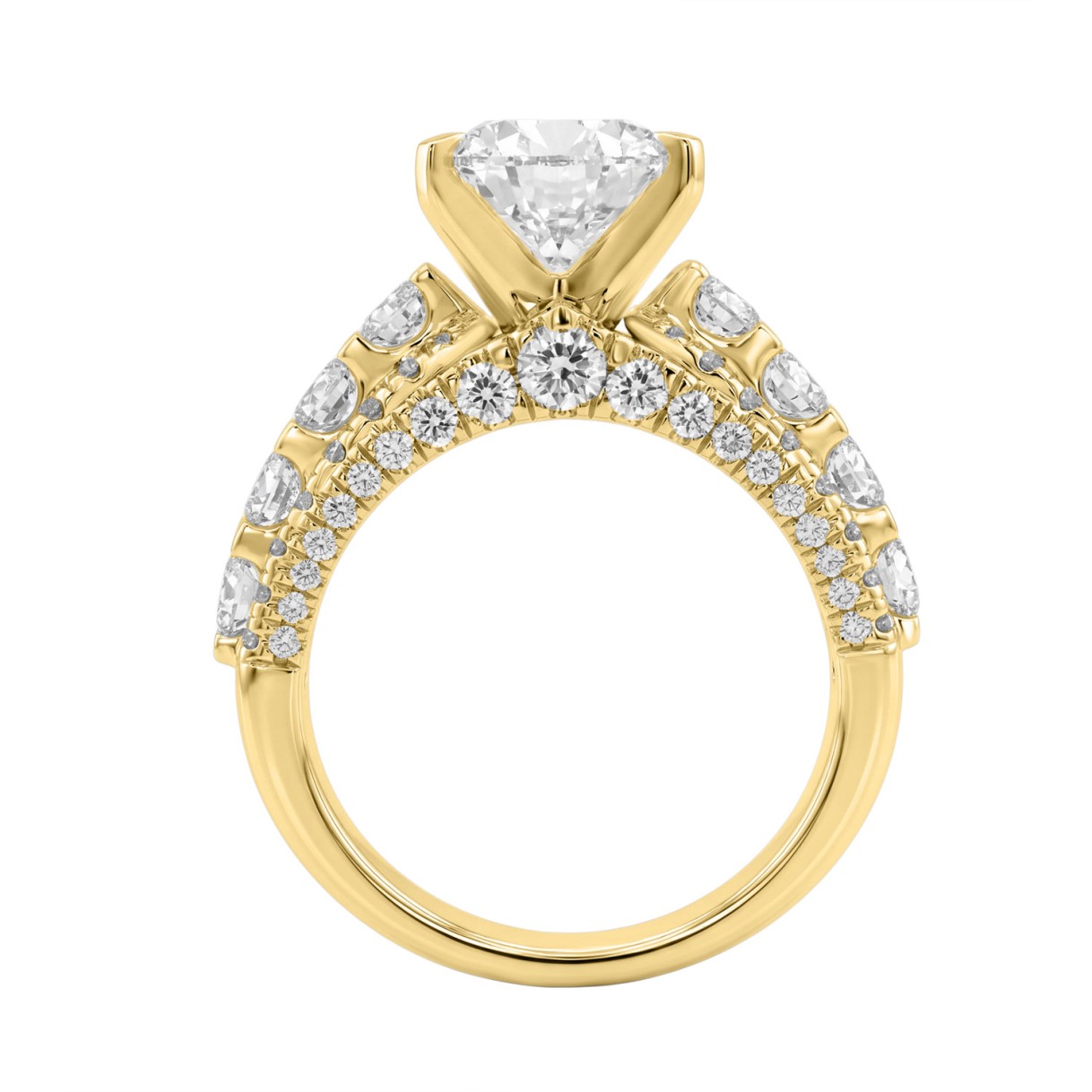 LADIES RING 5 1/4CT ROUND/ PEAR DIAMOND 14K YELLOW GOLD (CENTER STONE PEAR DIAMOND 3CT )