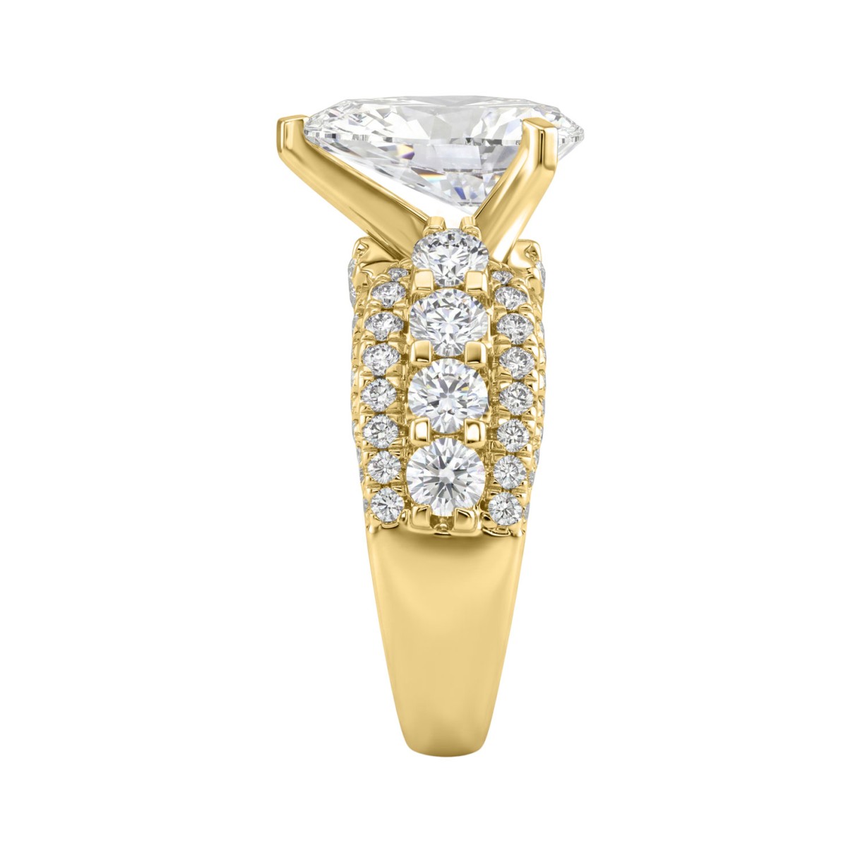 LADIES RING 5 1/4CT ROUND/ PEAR DIAMOND 14K YELLOW GOLD (CENTER STONE PEAR DIAMOND 3CT )
