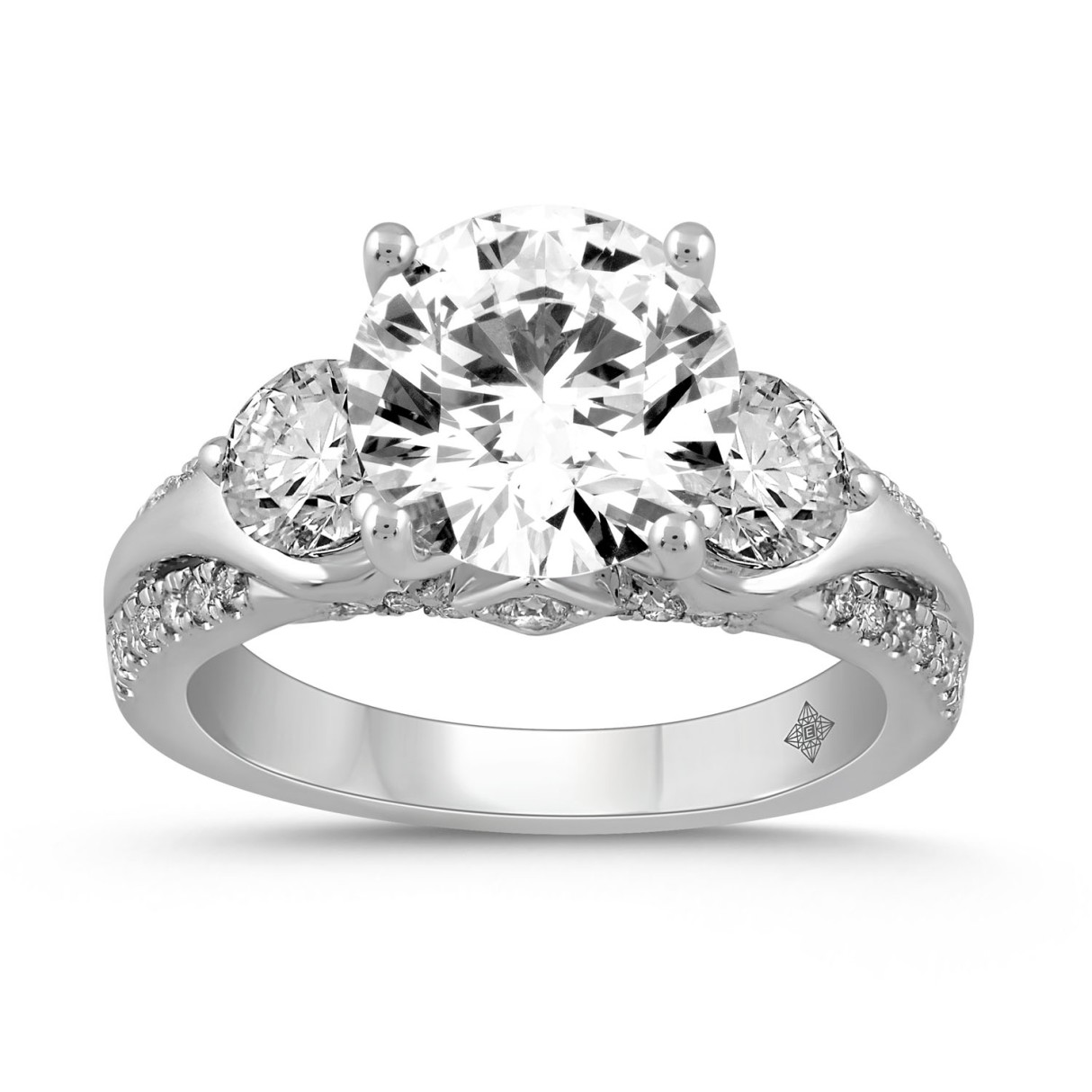 LADIES RING 4 1/3CT ROUND DIAMOND 14K WHITE GOLD (CENTER STONE ROUND DIAMOND 3CT )