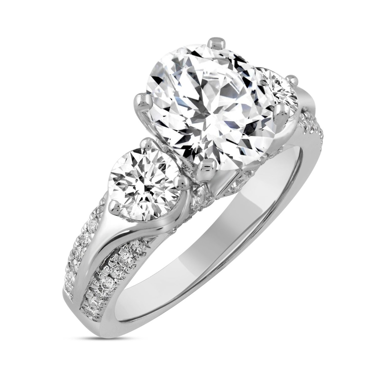 LADIES RING 4 1/3CT ROUND DIAMOND 14K WHITE GOLD (CENTER STONE ROUND DIAMOND 3CT )