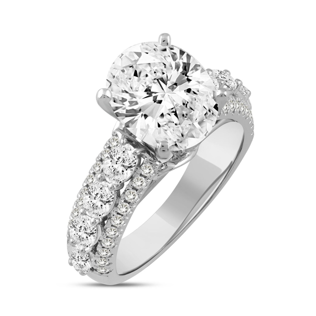 LADIES RING 4 1/4CT ROUND/OVAL DIAMOND 14K WHITE GOLD (CENTER STONE OVAL DIAMOND 3CT )