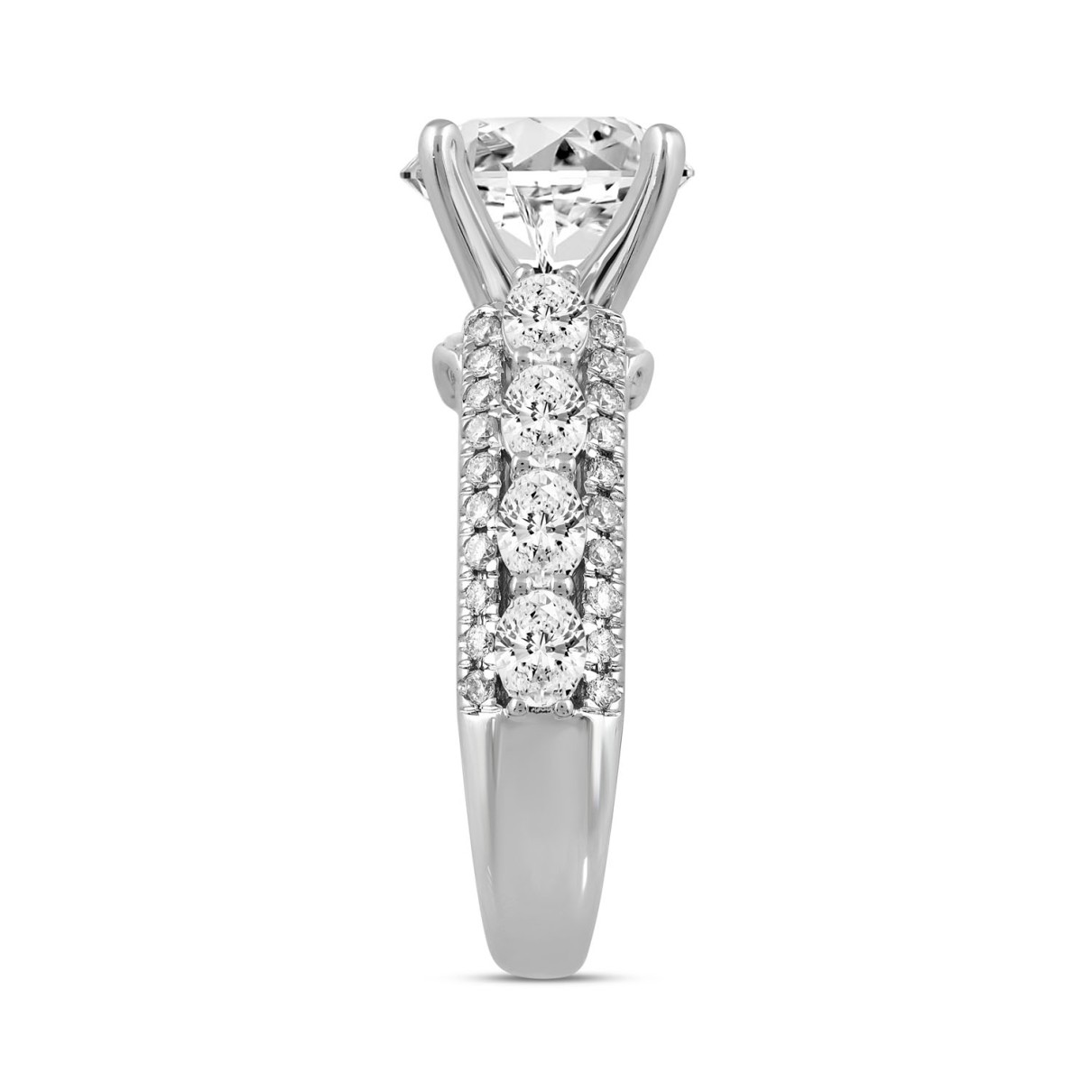 LADIES RING 4 1/4CT ROUND/OVAL DIAMOND 14K WHITE GOLD (CENTER STONE OVAL DIAMOND 3CT )