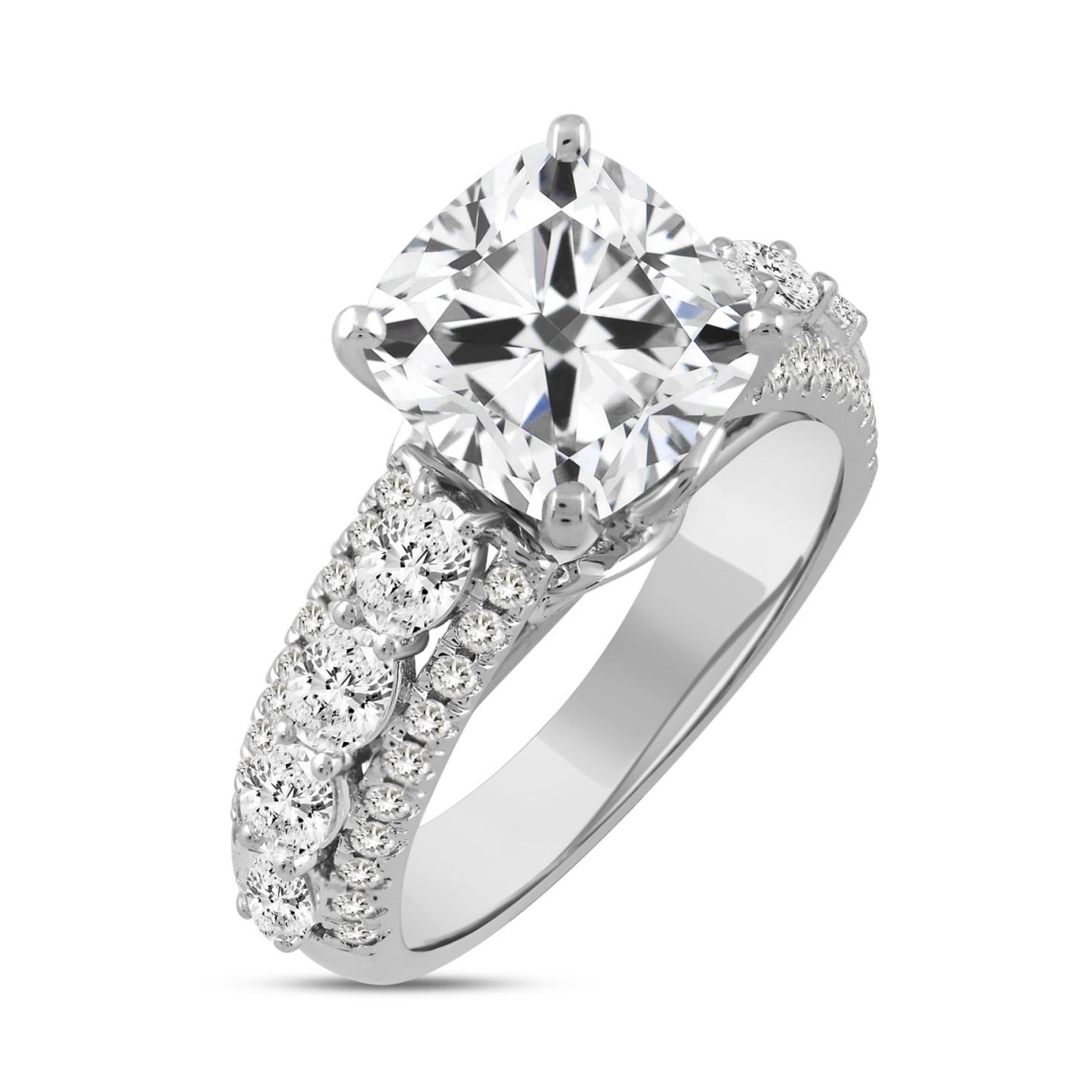 LADIES RING 5 1/4CT ROUND/CUSHION DIAMOND 14K WHITE GOLD (CENTER STONE CUSHION DIAMOND 4CT )