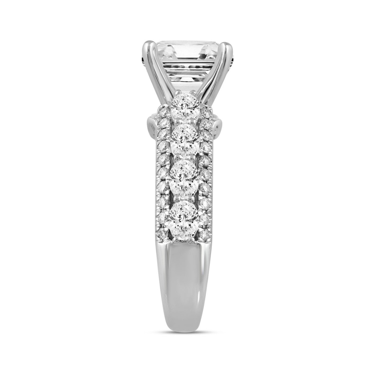 LADIES RING 5 1/4CT ROUND/CUSHION DIAMOND 14K WHITE GOLD (CENTER STONE CUSHION DIAMOND 4CT )