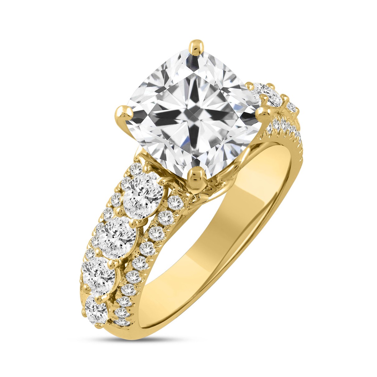 LADIES RING 5 1/4CT ROUND/CUSHION DIAMOND 14K YELLOW GOLD (CENTER STONE CUSHION DIAMOND 4CT )