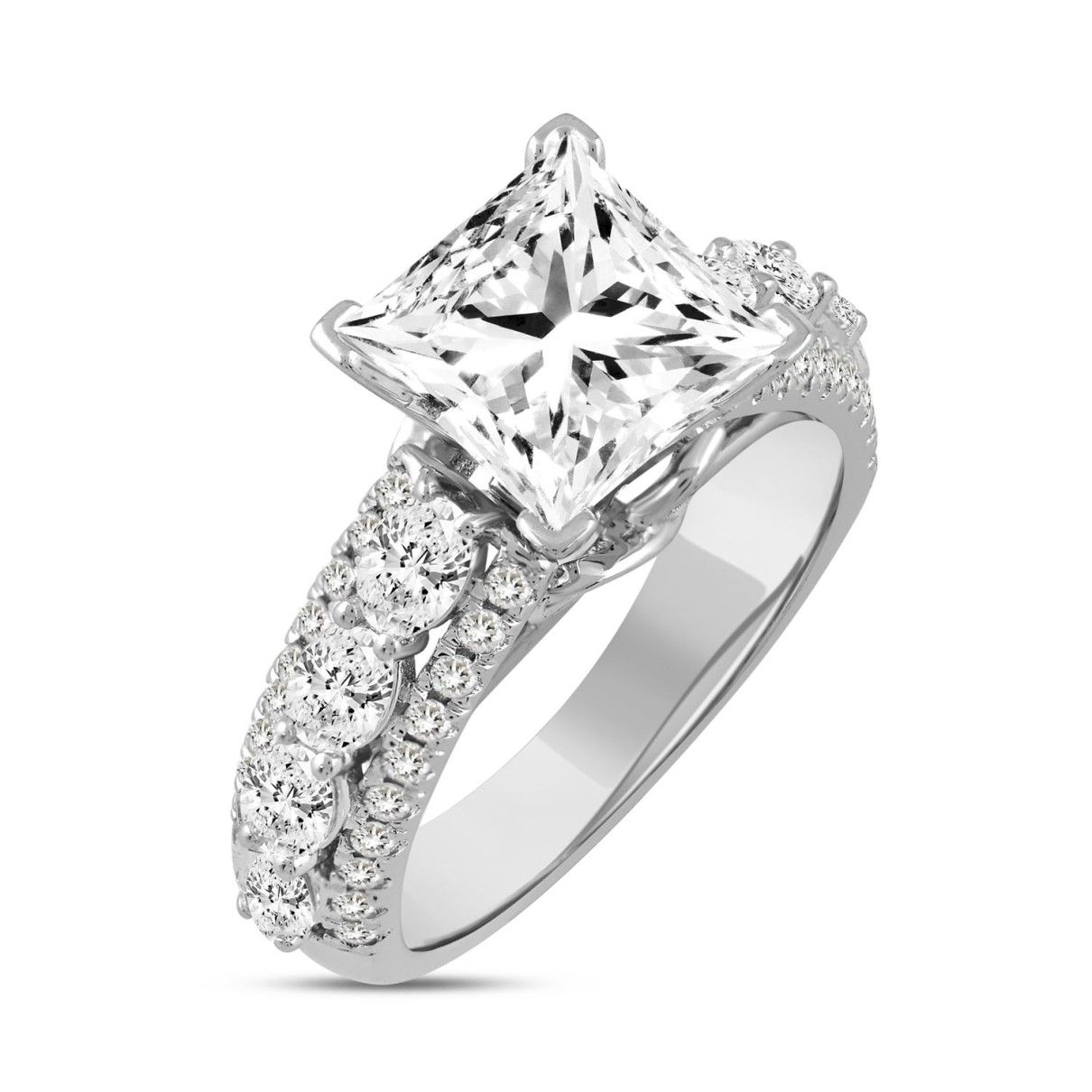 LADIES RING 6 1/4CT ROUND/PRINCESS/OVAL DIAMOND 14K WHITE GOLD (CENTER STONE PRINCESS DIAMOND 5CT )